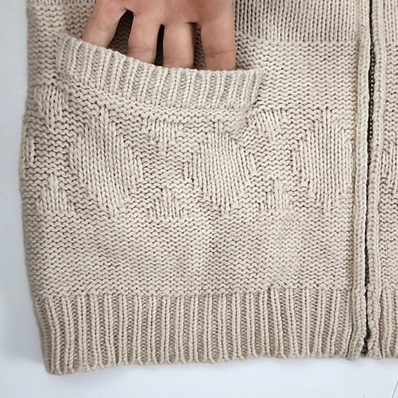 TNA Women's Knit Cream Taupe Lambs Wool Cowichan Zip Up Cardigan Pockets Size S - Picture 5 of 15